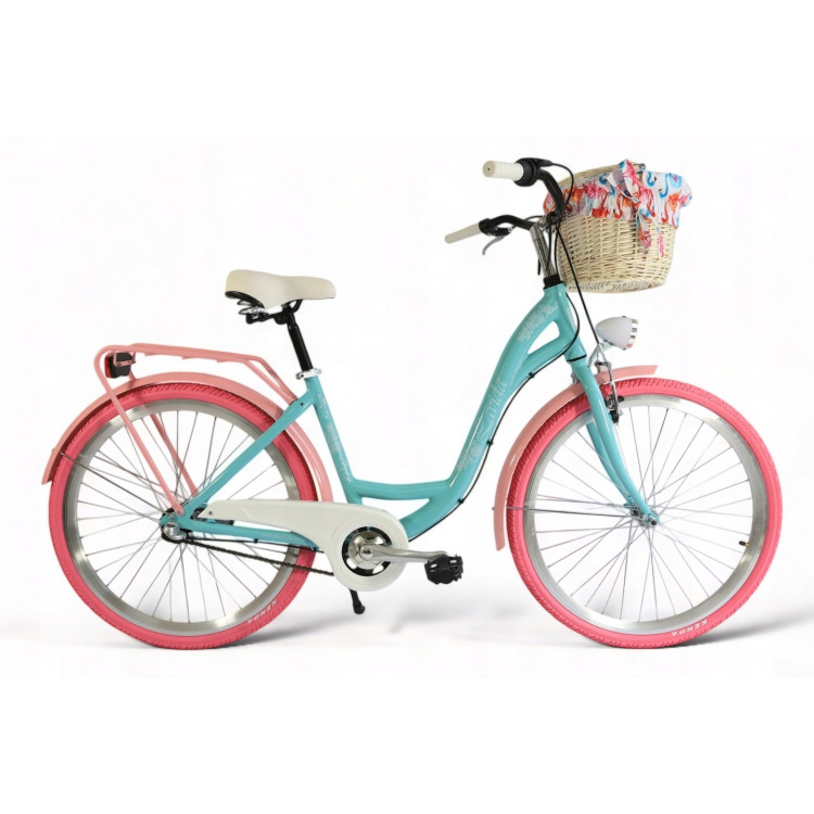 Dámsky retro bicykel 26" Lavida Mahbike 3-prevodový hliníkový rám 18" modrý ružové kolesá